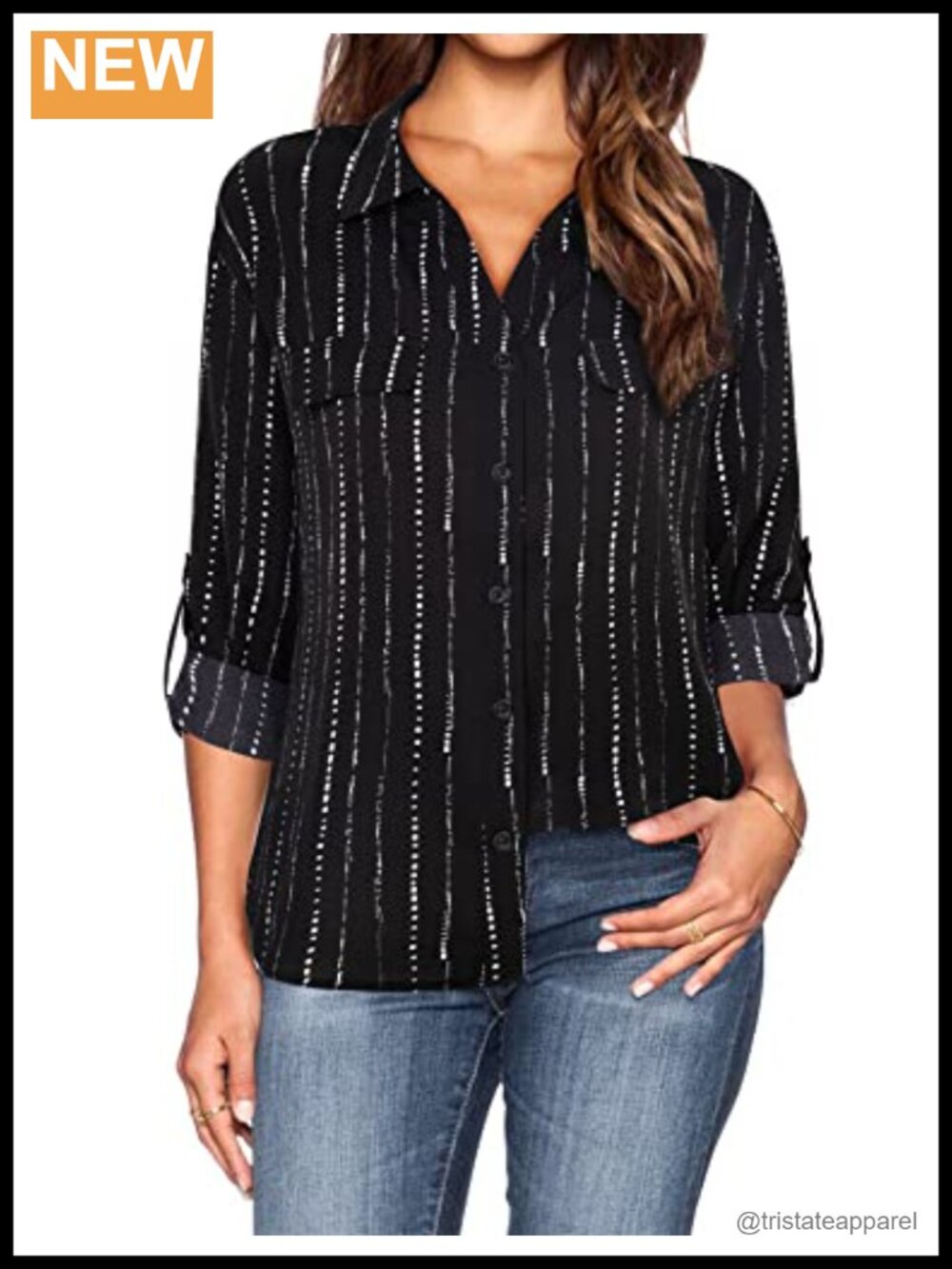 Women's Chiffon Button Down Shirt 3/4 Sleeve Work Blouse